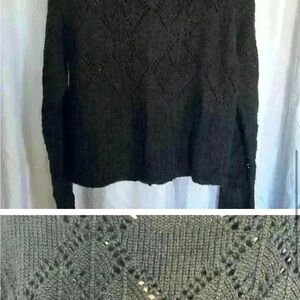 Black Crew Neck Sweater with Intricate Knit Pattern